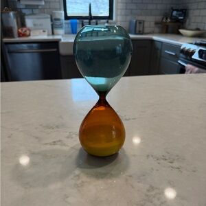 Anthropologie Teal and Amber Blown-Glass Hourglass